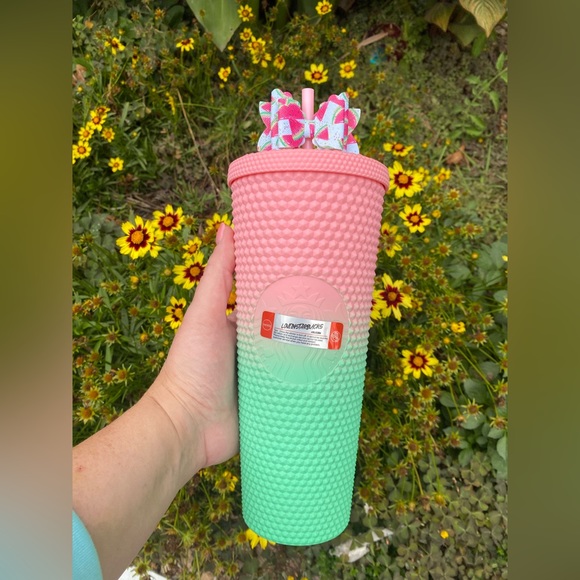 Starbucks BNWT Watermelon Pink and Green Ombré 24oz Studded Tumbler - Picture 1 of 4